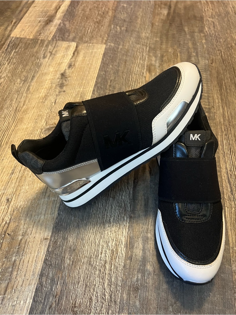 Michael Kors Black White and Metallic Gold Slip-On Sneakers